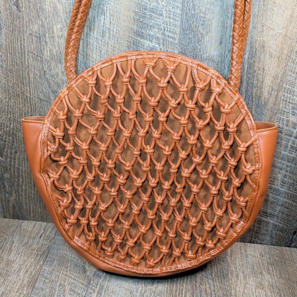 Bembien Emilia Circular Woven Knotted Overlay Handbag Shoulder Bag Purse Brown - Picture 3 of 9